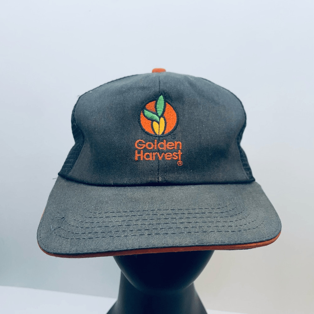 Golden Harvest Hat Vintage Black Adjustable Ball Cap‎ Seed Logo K-Products USA